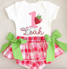 Load image into Gallery viewer, pink and red plaid Skirted bloomers,Green bow,bloomers,birthday outfit,lime green,bummies,girl skirt
