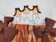Load image into Gallery viewer, Pumpkin applique custom shirt, made to order,pumpkin patch shirt, pumpkin and bow applique shirt, girl applique shirt, 3 pumpkins,fall shirt
