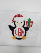 Load image into Gallery viewer, Penguin Christmas monogram, Baby Girl Christmas Shirt, Monogram, pink Christmas, custom monogram, 1st Christmas
