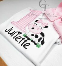 Load image into Gallery viewer, Custom Cow 3rd birthday Shirt, Personalized Farm Theme design
